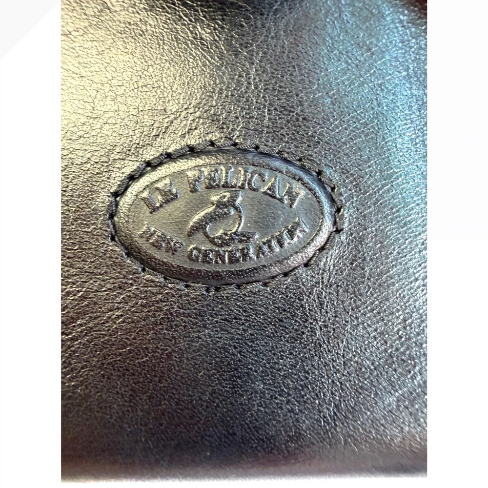 Le Pelican New Generation Black Leather Bi-Fold Wallet Snap Tab Card Case Vtg